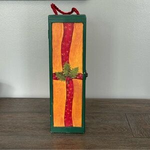 Wooden Open Latch Empty Wine Christmas Box With Nylon Handle